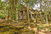"Hall de danse", édifice cruciforme entouré de galeries sur piliers et décoré de belles "apsaras" sculptées - Temple de Preah Khan - Cambodge