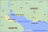 Carte du Rio de la Plata séparant l'Uruguay et l'Argentine