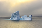 Au crépuscule, navigation au milieu des icebergs dans la baie de Disko - Groenland