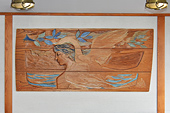 Sculpture sur bois "Sømnavind" dans un salon du MS NORDSTJERNEN de Paul René Gauguin (1911 - 1976) Peintre, sculpteur et graveur norvégien