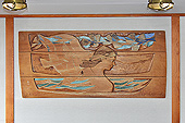 Sculpture sur bois "Nordavind" dans un salon du MS NORDSTJERNEN de Paul René Gauguin (1911 - 1976) Peintre, sculpteur et graveur norvégien