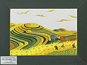 Broderie en fils de soie sur papier - Rizières à Sapa dans les montagnes du Tonkin - Viêtnam