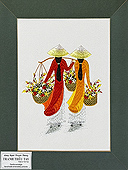 Souvenir d'Asie - Broderie en fils de soie sur papier - Femmes en costume traditionnel viêtnamien (Le Ao dai)
